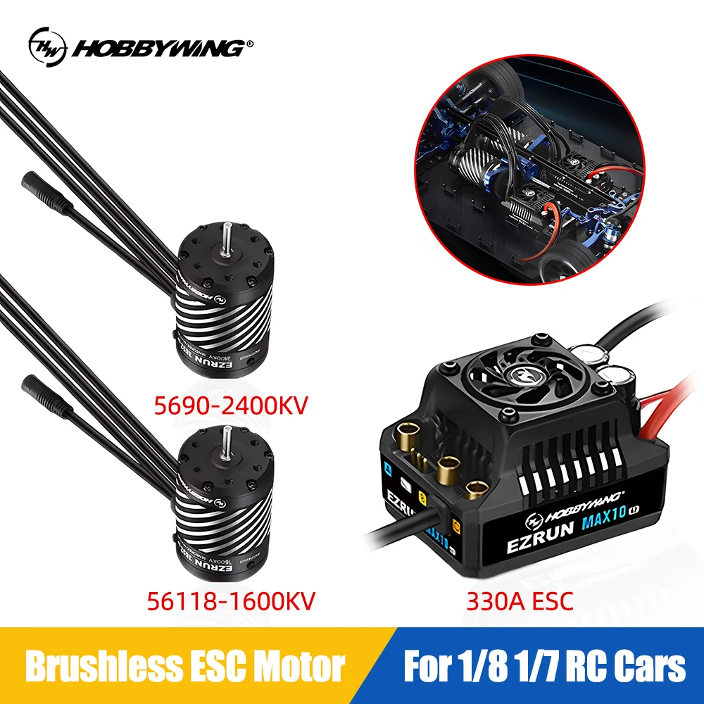 Фото HOBBYWING EzRun ESC Комбинированный бесщеточный бессенсорный двигатель 330A ESC 6 В/7,4 В/8,4 В IP67 5690 56118 Бесщеточный двигатель для радиоуправляемых автомобилей 1/8 1/7 №4