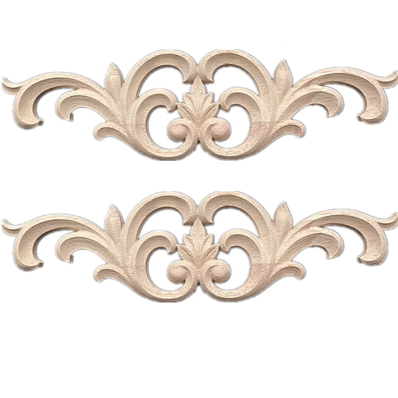 2PCS 25cm Furniture Wooden Applique Unique Natural Floral Wood Carved Figurines Crafts Appliques Frame Wall Door Home Decor