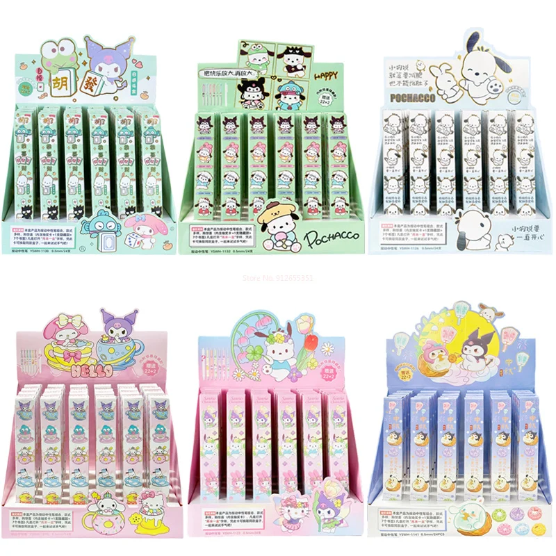 

New 24pcs Sanrio Gel Pen Hello Kitty Kuromi Cinnamoroll Pachacco 0.5mm Signature Neutral Pen Office School Supplies Stationery