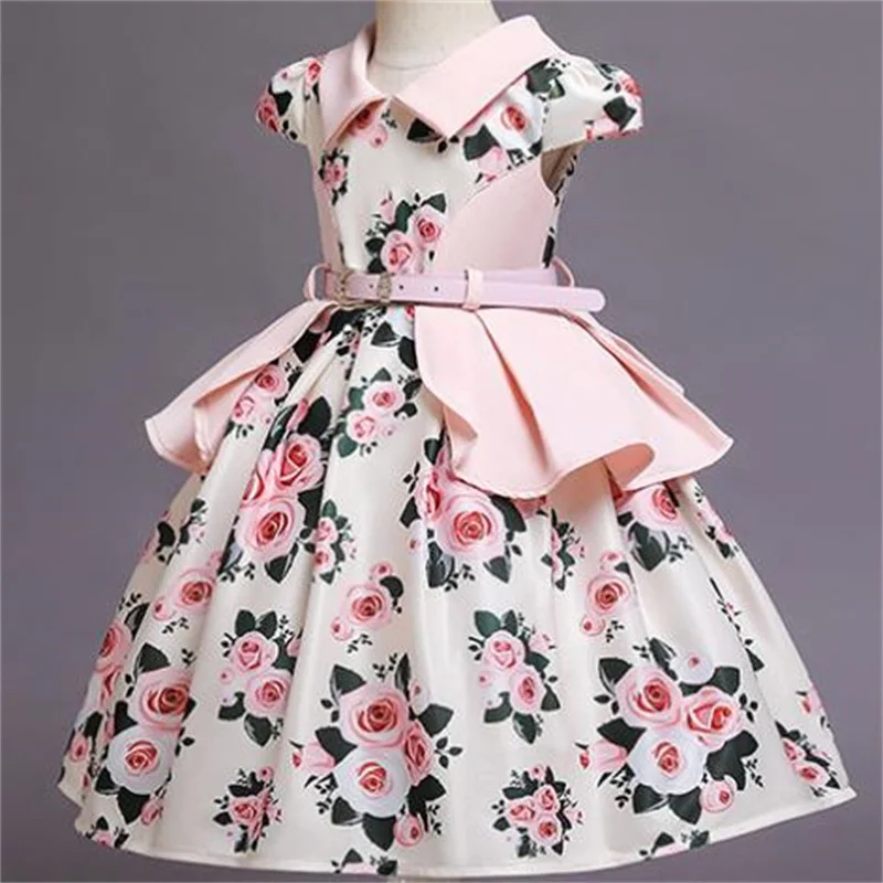 

New summer children's rose dress Lapel temperament party girls dress casual dress