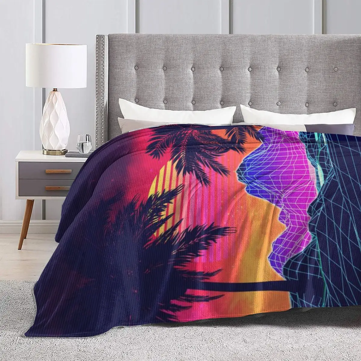 80s Vaprwave Rocks And Palm Trees Design An Ultra-Soft Micro Fleece Blanket