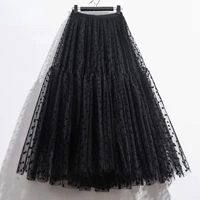 2022 women black long big swing ball gown tulle skirt high waist pleated polka dot maxi skirt lolita saia jupe faldas