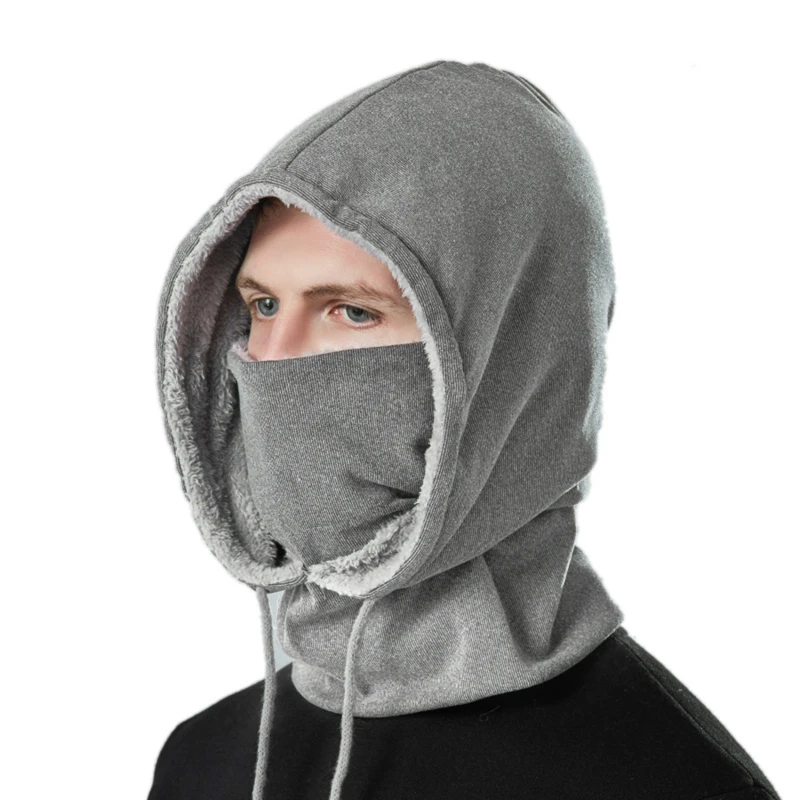 

Winter Hat Cover Set Hooded Collar For Men Cotton Plush Neck Warm Bonnet Russia Outdoor Ski Windproof Hat Thick Baggy Beanies