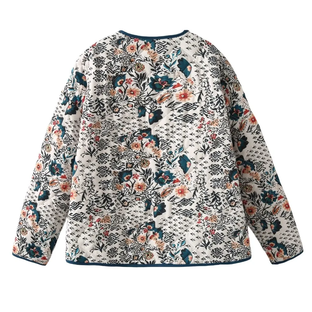 TRAF ZR High Street куртки с цветочным принтом для женщин винтажные уютные стеганые