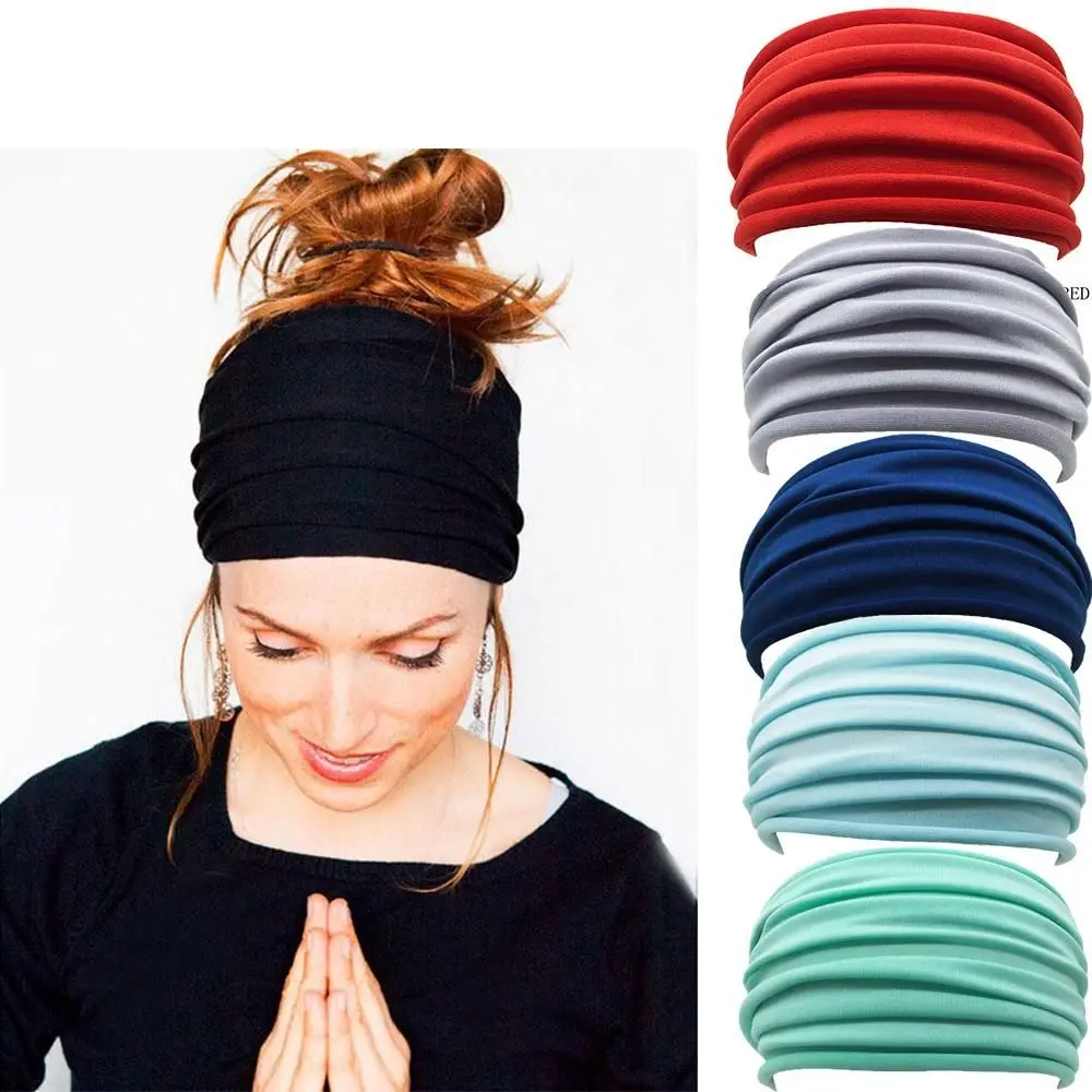 

Women Nonslip Elastic New 13 Colors Turban Running Headwrap Fold Yoga Hairband Wide Sports Headband Stretch Hair Band