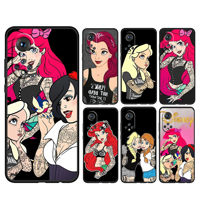 

Punk princess Disney Cool For Honor 60 50 30 20 20 10 9 9X 9A 9C X8 8A Pro Plus Lite 4G 5G Soft Silicone Black Phone Case Fundas