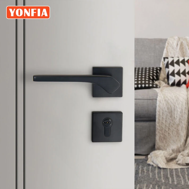 YONFIA A8186R03 Европейская Современная черная квадратная алюминиевая дверная ручка с