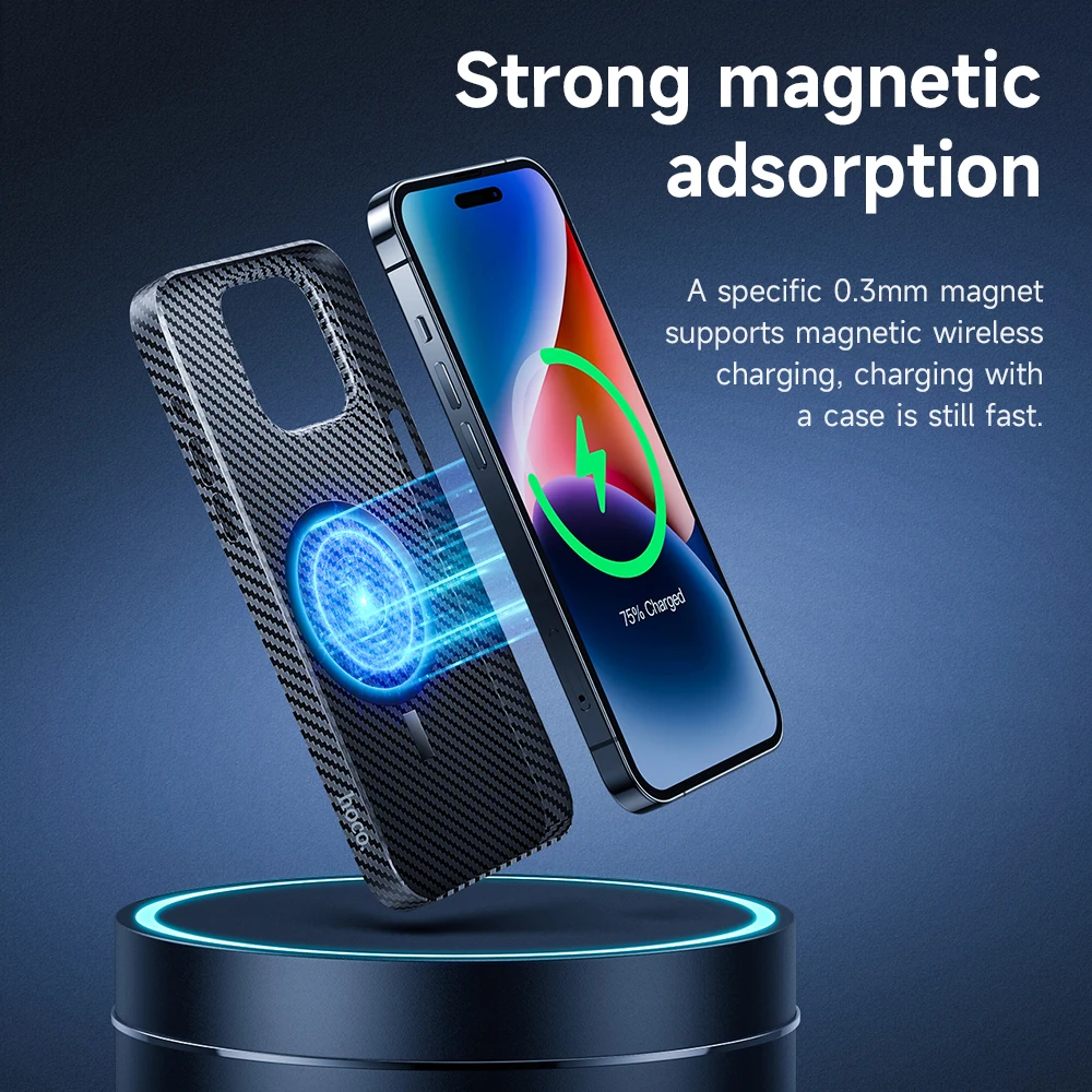 Ультратонкий Магнитный чехол HOCO из углеродного волокна для беспроводной зарядки