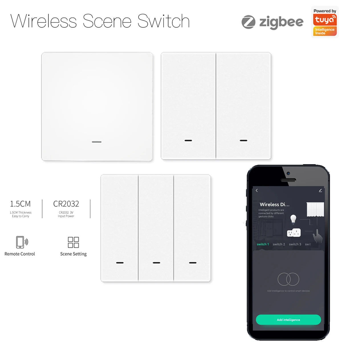 

Tuya ZigBee 1 2 3 Gang Wifi Automation 9 Scene Switch Push Button Controller Battery Powered For Smart Life App Devices Modules