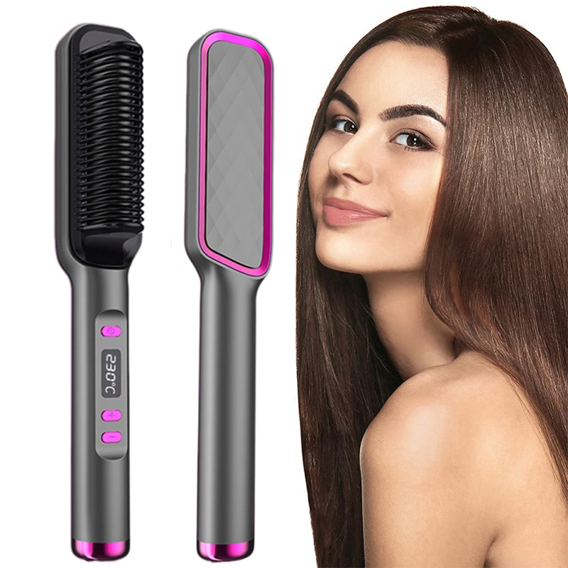 

Hair Straightener Brush 3 in 1 Heating Comb Straightener Electric Hair Straightening and Curly Iron Brush Comb Curler for Women