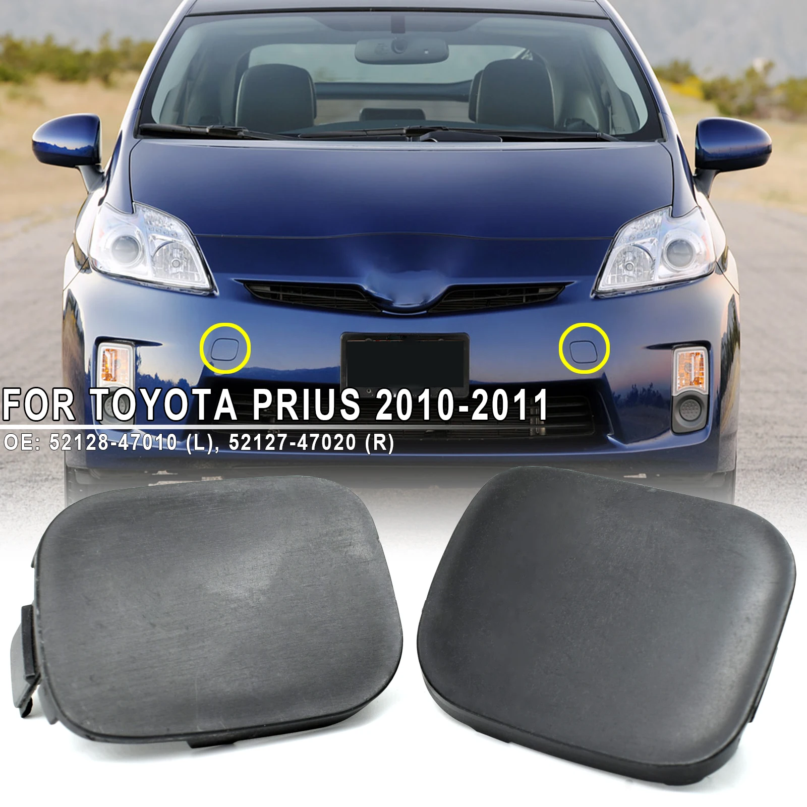 

2pcs For Toyota Prius 2010-2011 Car Tow Hook Eye Cover Towing Trailer Cap Unprimed Black Right Left Caps 52128-47010 52127-47020