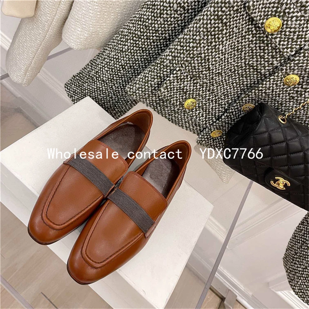 New Retro leofo shoes leather square heel European and American single shoes women's casual flat bottom small leather shoes