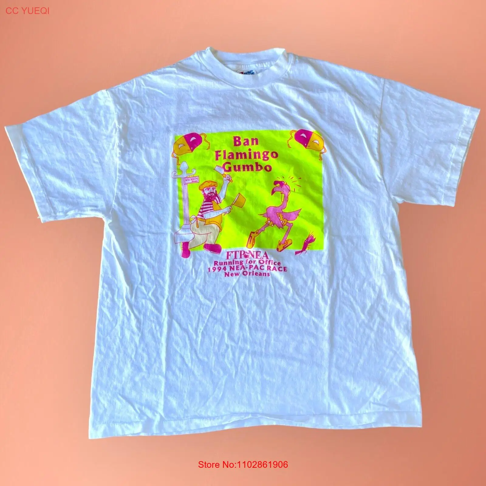 Винтажная двухсторонняя неоновая футболка Ban Flamingo Gumbo 1994