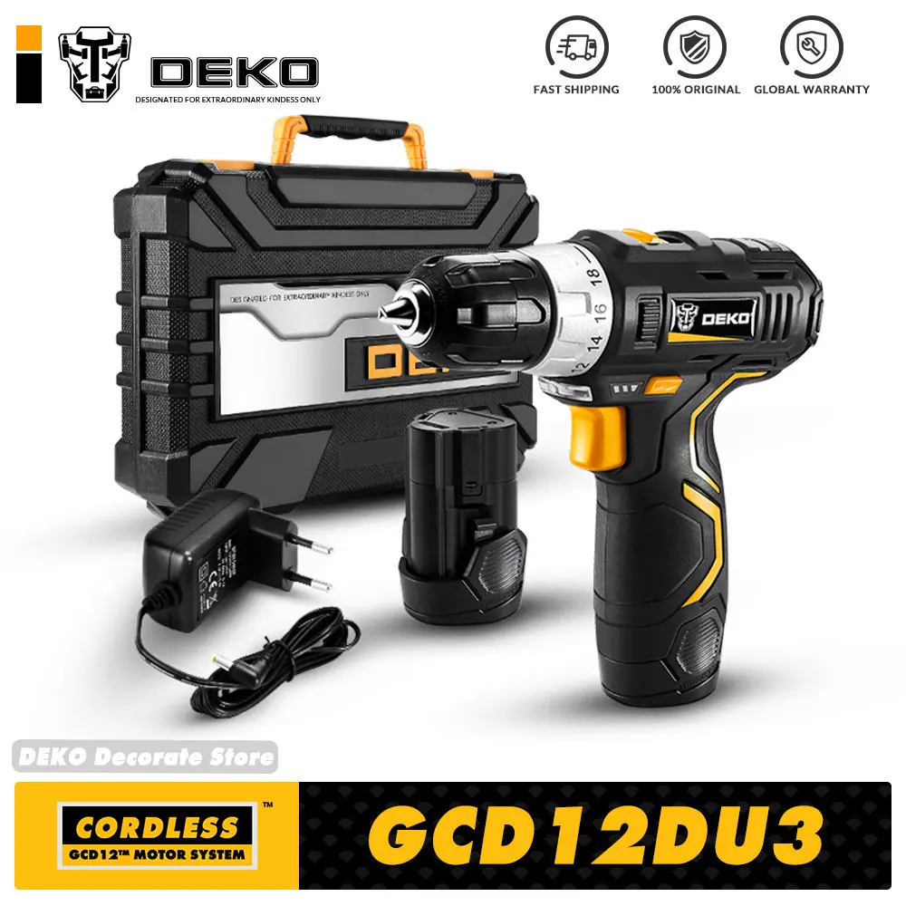 IMPACT DRILL CORDLESS DRILL ELECTRIC SCREWDRIVER MAX WITH 1.5AH DC LITHIUM-ION BATTERY POWER TOOL PERFORATOR DEKO GCD12DU3