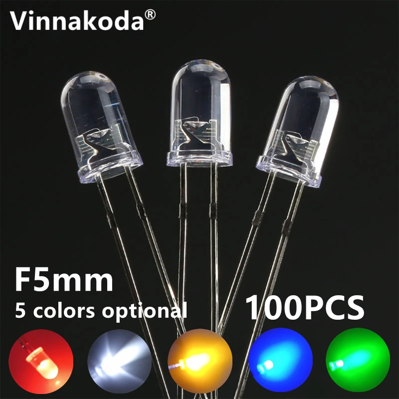 

100PCS/LOT Short Legs 16MM UltraBright Red/Green/Blue/White/Yellow Ultra Bright 5mm Round LED Diode F5 3.0-3.2V