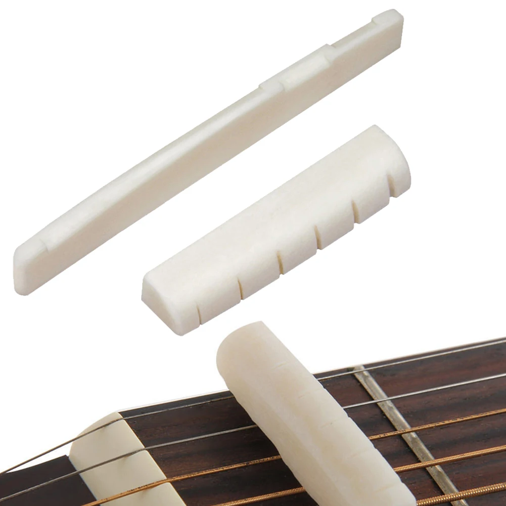 

2 Sets 4 Pcs 6 String Acoustic Guitar Bone Bridge Saddle 72mm And Nut 43mm Cow Bone Nut Top Folk Pillow Folk Bottom Pillow