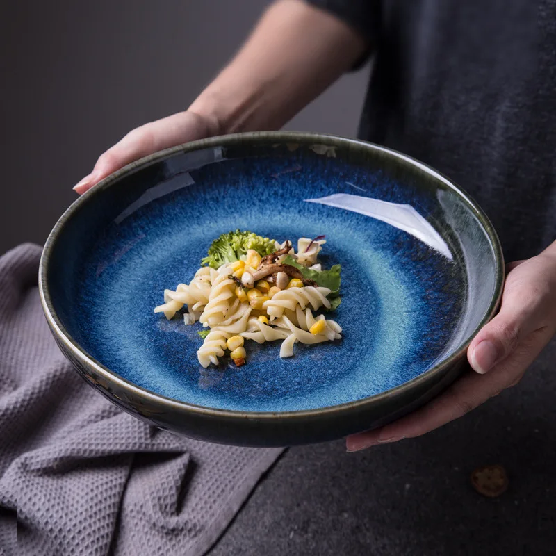 

Western Plate Kitchen Tableware Dishes Kiln-turned Ceramic Deep Dish Disc Seafood Shallow Bowl for Restaurant Commercial Dining