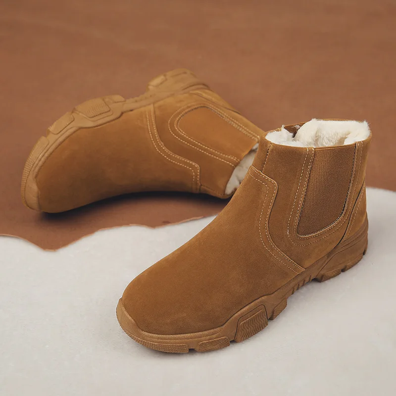 

Зимние мужские кожаные теплые плюшевые ботильоны, мужские Нескользящие уличные повседневные ботинки из хлопка, обувь