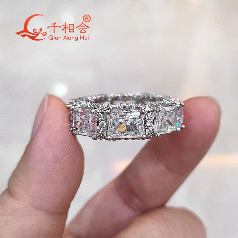 6*8mm redaint cut  Eternity Band  Sterling 925 Silver hip hop Moissanite Ring Men women  Diamonds Male fine Jewelry