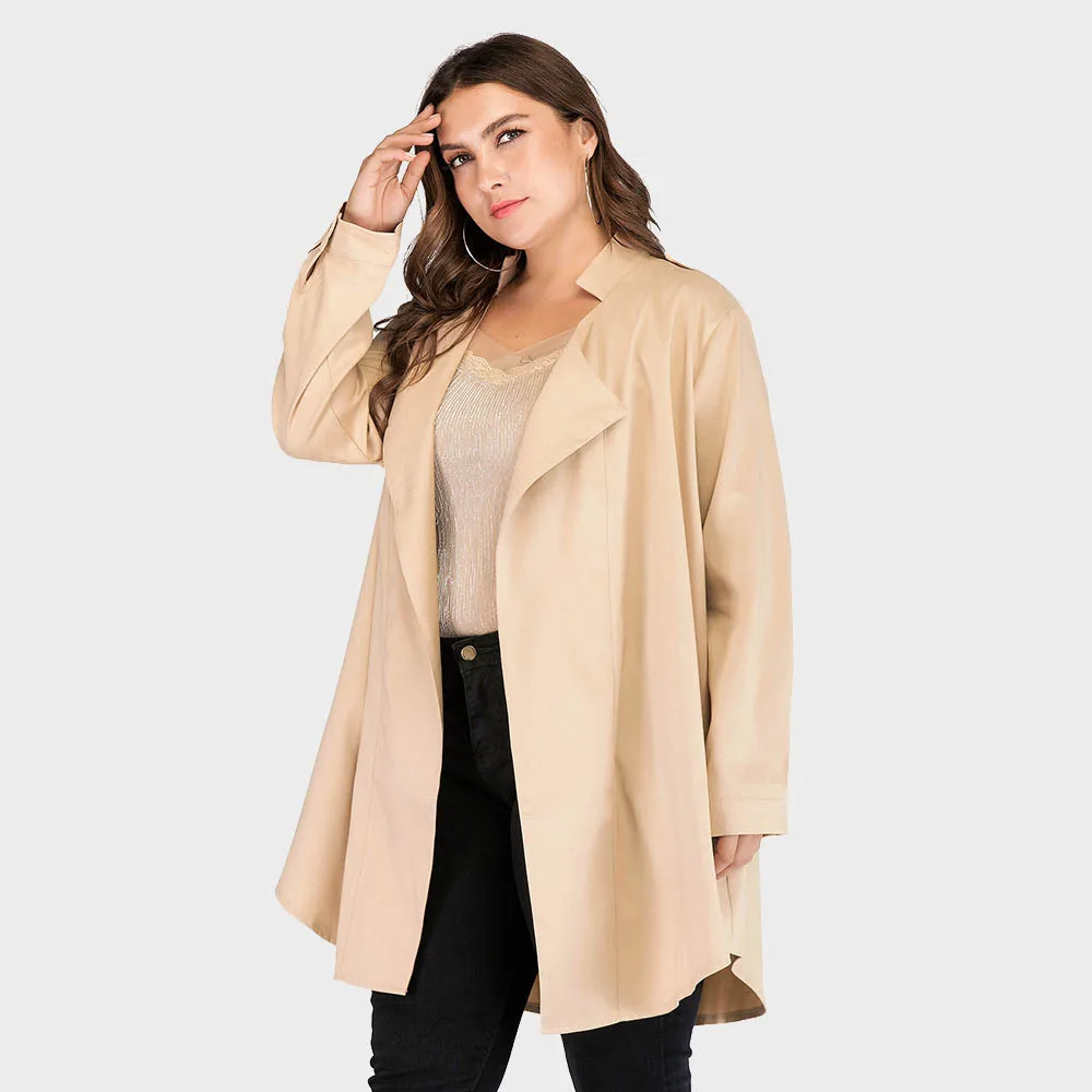 

Casual Plus Size Women Trench Coat 5XL Plus Solid Color 2023 New Spring Summer Thin Coats Long Sleeve Cardigan Windbreaks
