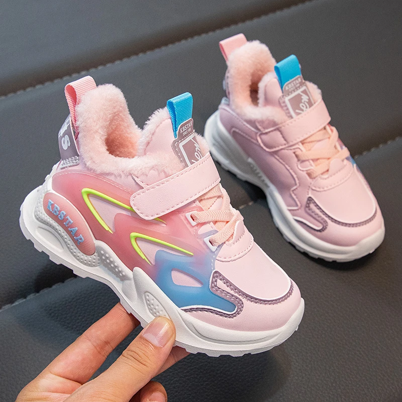 New Winter Girls Shoes Children Plush Cotton Shoes Thick Sole Non-slip Casual Children Girls Sneakers Kids Outdoor Running Shoes