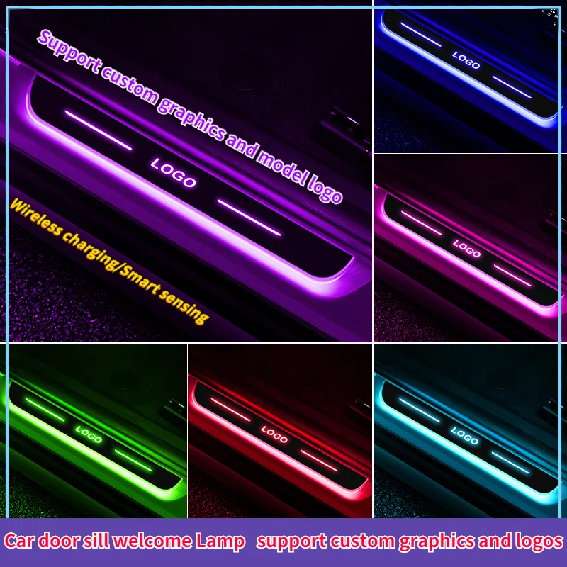 Customized Car door illuminated sill light logo Projector lamp USB Power Moving LED Welcome Pedal Car Scuff Plate Pedal no wring