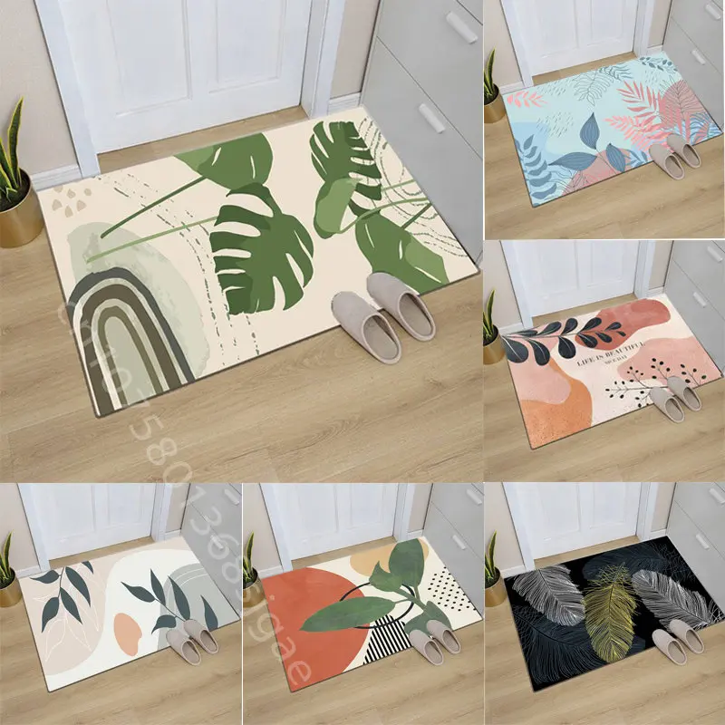 

Modern Leaves Door Mat Entrance Non Slip Carpet Bath Kitchen Area Rugs for Living Room Home Decoration Washable Soft Floor Mats