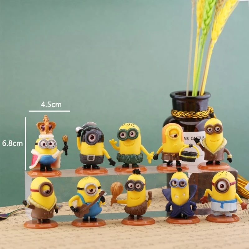 Фото Новые милые мультяшные фигурки Миньонов (10 шт./набор) с 3D-глазами, классические игрушки-персонажи из мультфильма «Гадкий я», подарки на Рождество №3