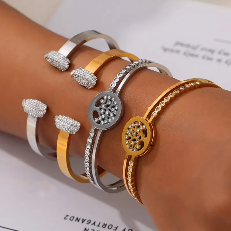 Женский многослойный браслет из нержавеющей стали золотистого и серебристого