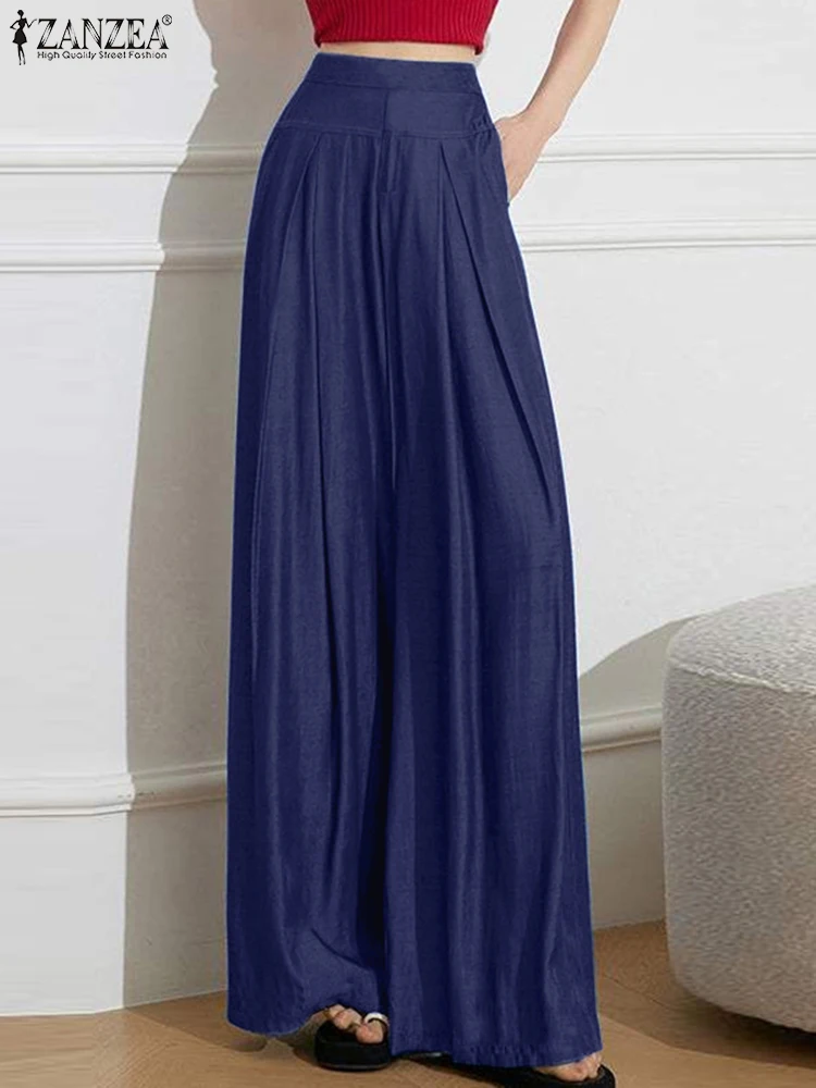 ZANZEA Модные женские осенние брюки Элегантные однотонные свободные с высокой