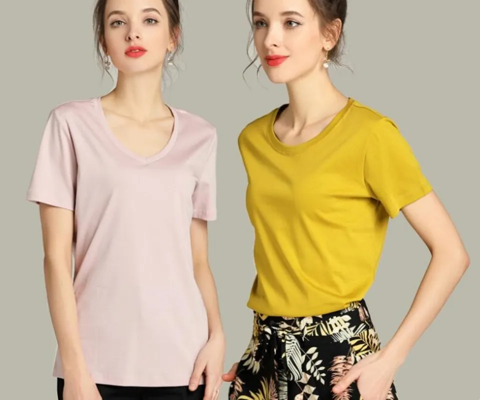 

Женская брендовая летняя футболка с круглым вырезом, женская одежда, Классическая однотонная футболка из мягкого хлопка и шелка с коротким рукавом