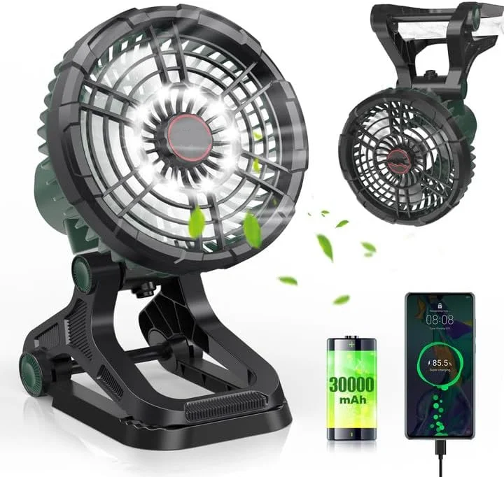 

Battery Operated Fan with LED Lantern, Stepless Speed, 360° Rotation, 4 Light & 7 Timing Modes, Rechargeable Personal USB D