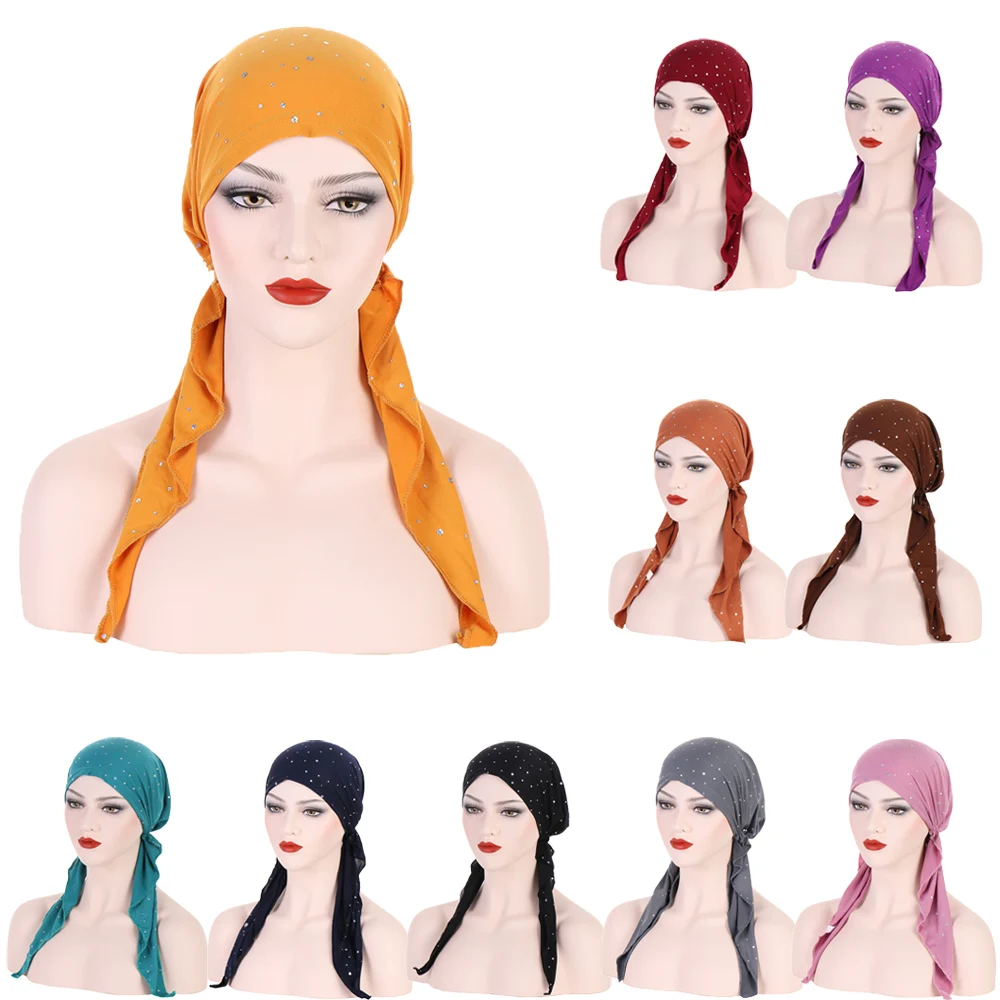 

India Muslim Women Pre-Tied Cancer Hat Chemo Cap Hair Loss Scarf Turban Head Wrap Cover Bonnet Beanies Skullies Headscarf Mujer