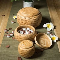 1pc bamboo useful bamboo woven double layer basket with cover storage basket drainage for fruit