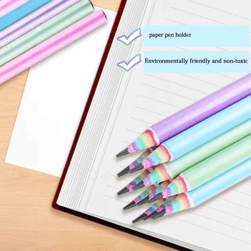 

12Pcs/Box Paper Rainbow HB Pencils Writing Stationery for School and Office Supplies Dropshipping Writing and painting