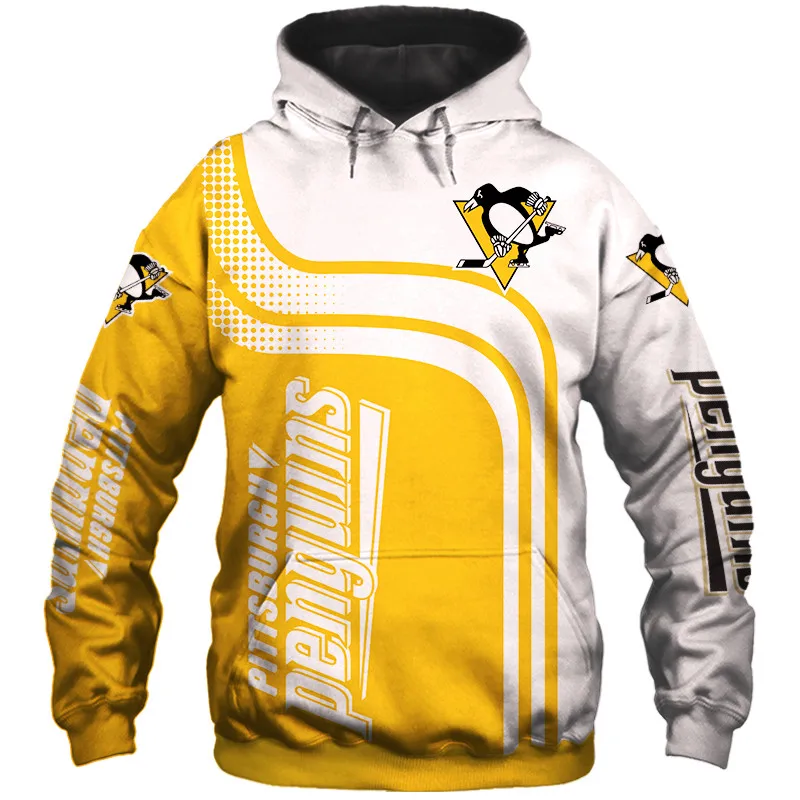 

Pittsburgh Men's Fashion 3D Hoodie White Yellow Stitching Geometric Line Penguin Print Penguins Cool Outdoor Sweatshirt