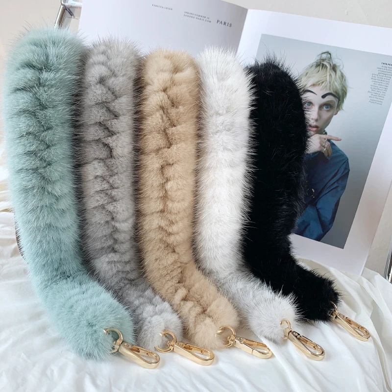 Crossboby Bag With Imported Mink Fur Bag Shoulder Strap Fur Fur Hand Strap Underarm Chain Bag Accessories Plush Wdie Strap