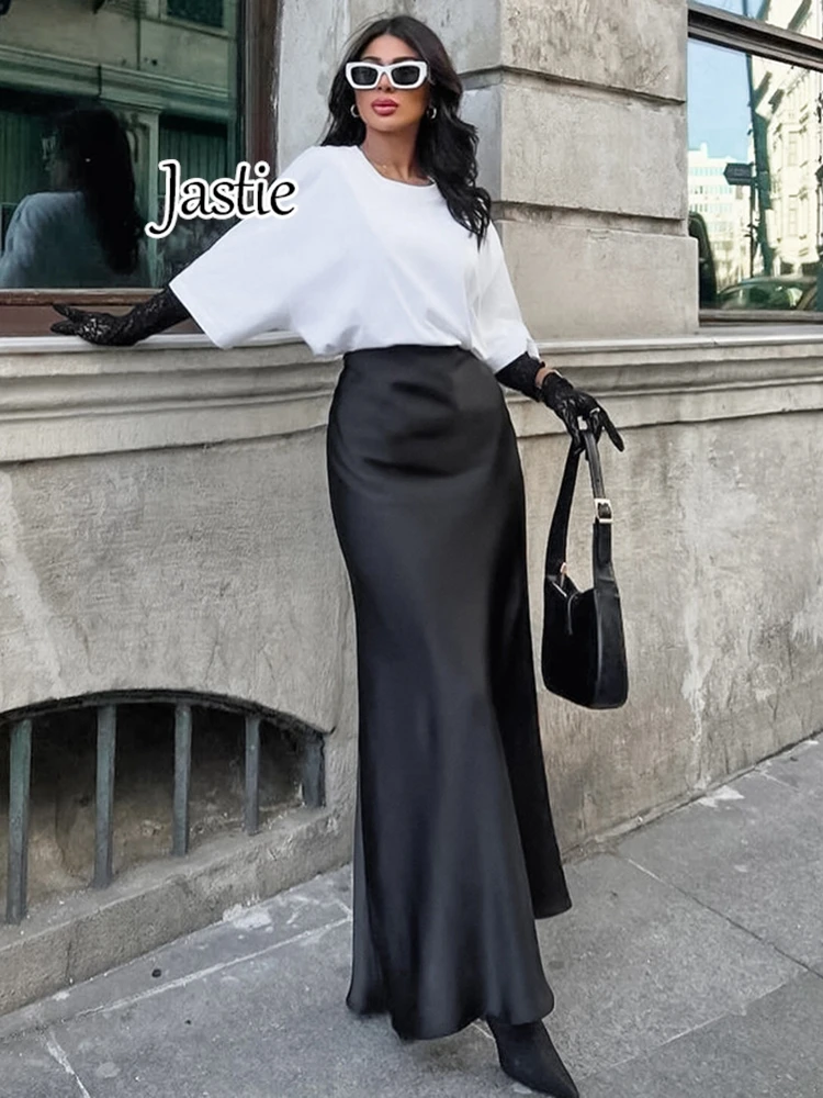 Юбка-макси Женская атласная с завышенной талией бежевая/черная