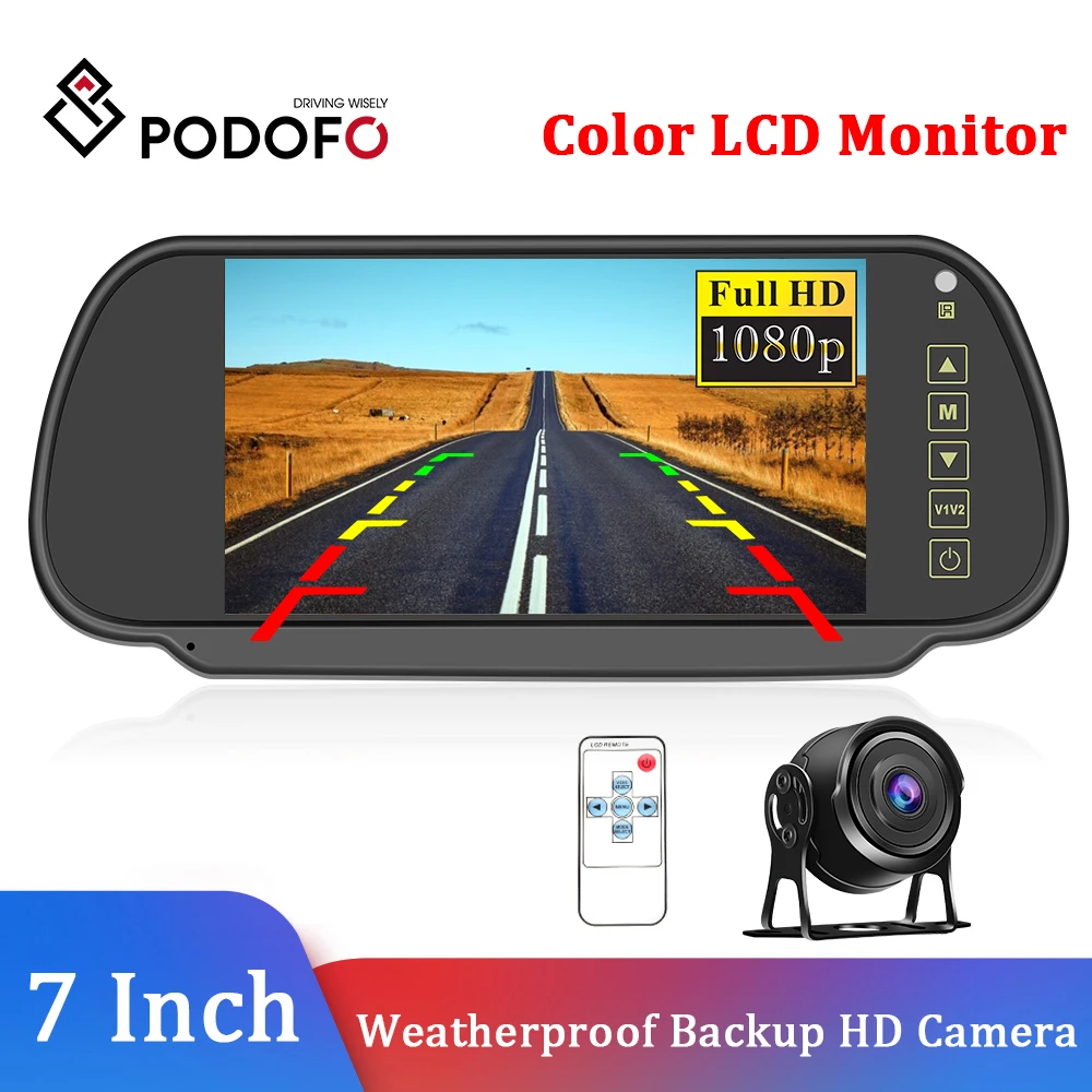 

Podofo Reverse Parking System 7 Inch Color LCD Monitor Weatherproof Backup HD Camera For Truck RV bus Trailer