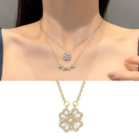 new love clover necklace alloy rhinestone simple pendant jewelry exquisite fashion necklace female dating party jewelry pendant