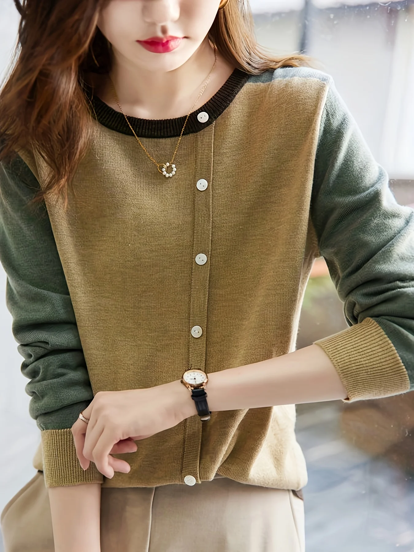 Женский Повседневный Вязаный Свитер С Длинными Рукавами И Круглым Вырезом