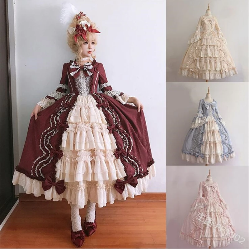 Medieval Palace Sweet Lolita Dress Vintage Lace Bowknot Big Pendulum Victorian Dress Kawaii Girl Gothic Lolita Op Loli Cosplay
