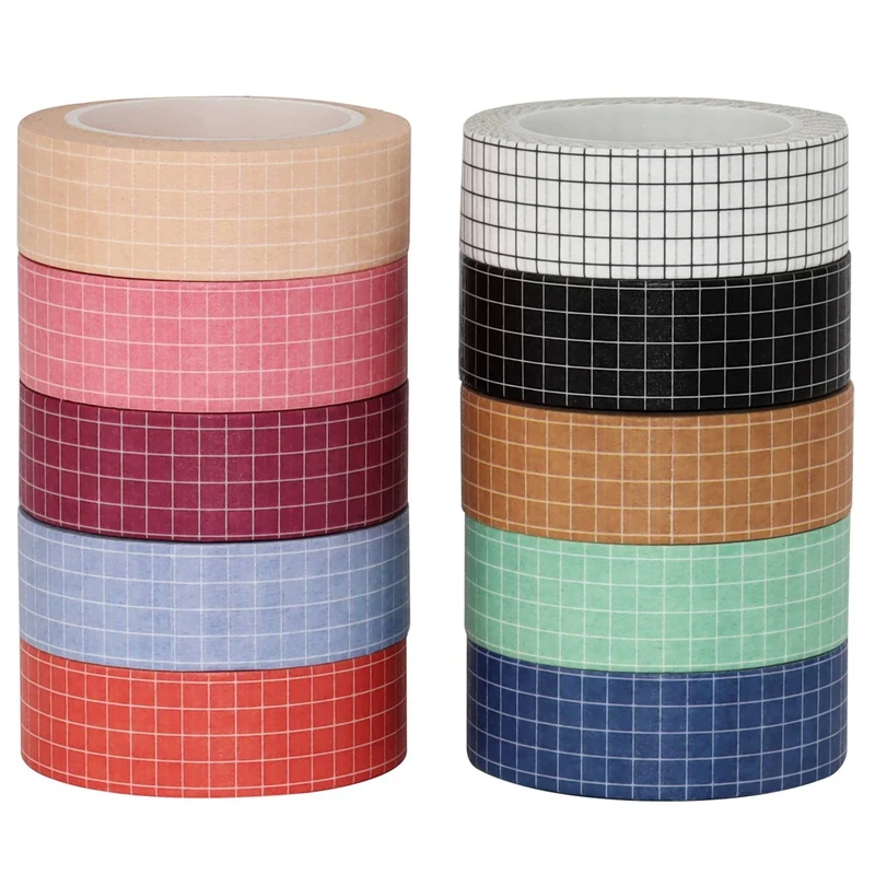 

10PCS Colored Washi Tape Simple Pure Color Plaid Set DIY Handbook Decoration Sticker School/Party Supplies