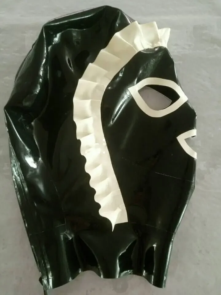 100% латексная резина Schwarz&Weiß Головные уборы Kostüm с анти-зажимом для волос Капюшон с кружевом на молнии S-XXL Рождество фиона уотт рождество