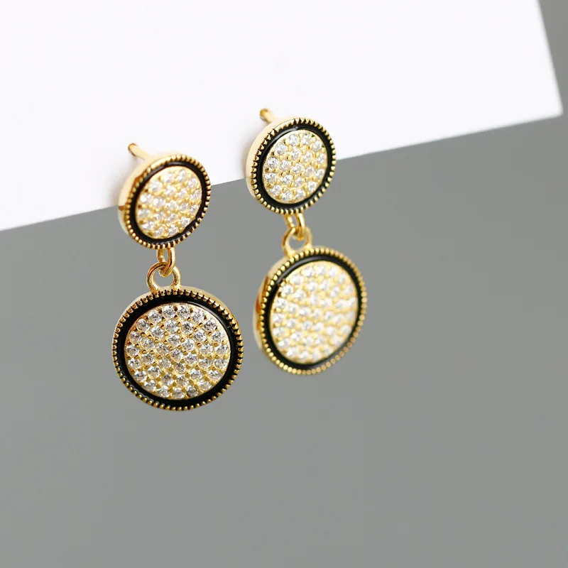

OLIVINE Dainty S925 Sterling Silver Pave Setting CZ Ear Studs Minimalist 14K Gold Plated Zircon Earrings Jewelry For Women