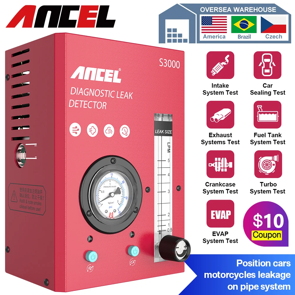 

ANCEL S3000 Smoke Leak Detector EVAP Smoking Pipe Automotive Gas Leakage Analyzer Vacuum Smoke Generator for Diagnostic Tools