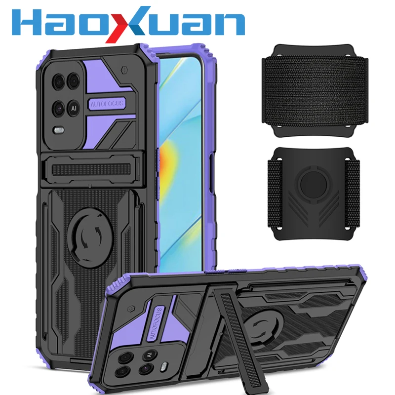 

Shockproof Wristband Phone Case For OPPO A15 A15S A16 A12 A7 A5S Luxury Watchband Bracket Protective Cover For OPPO A74 A95 A54