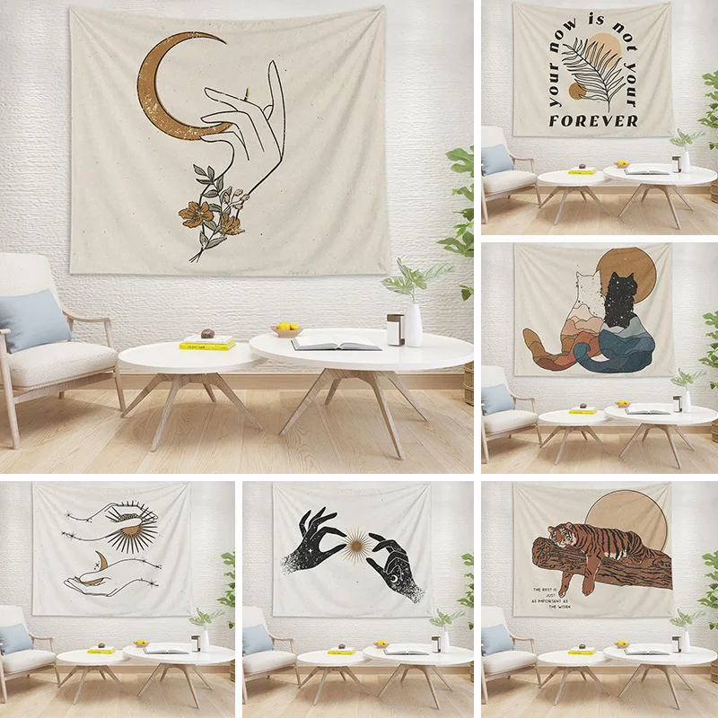 

Abstract Morandi Polyester Tapestry Ins Background Wall Hanging Cloth Moon Geometric Carpet Living Room Home Tapestries