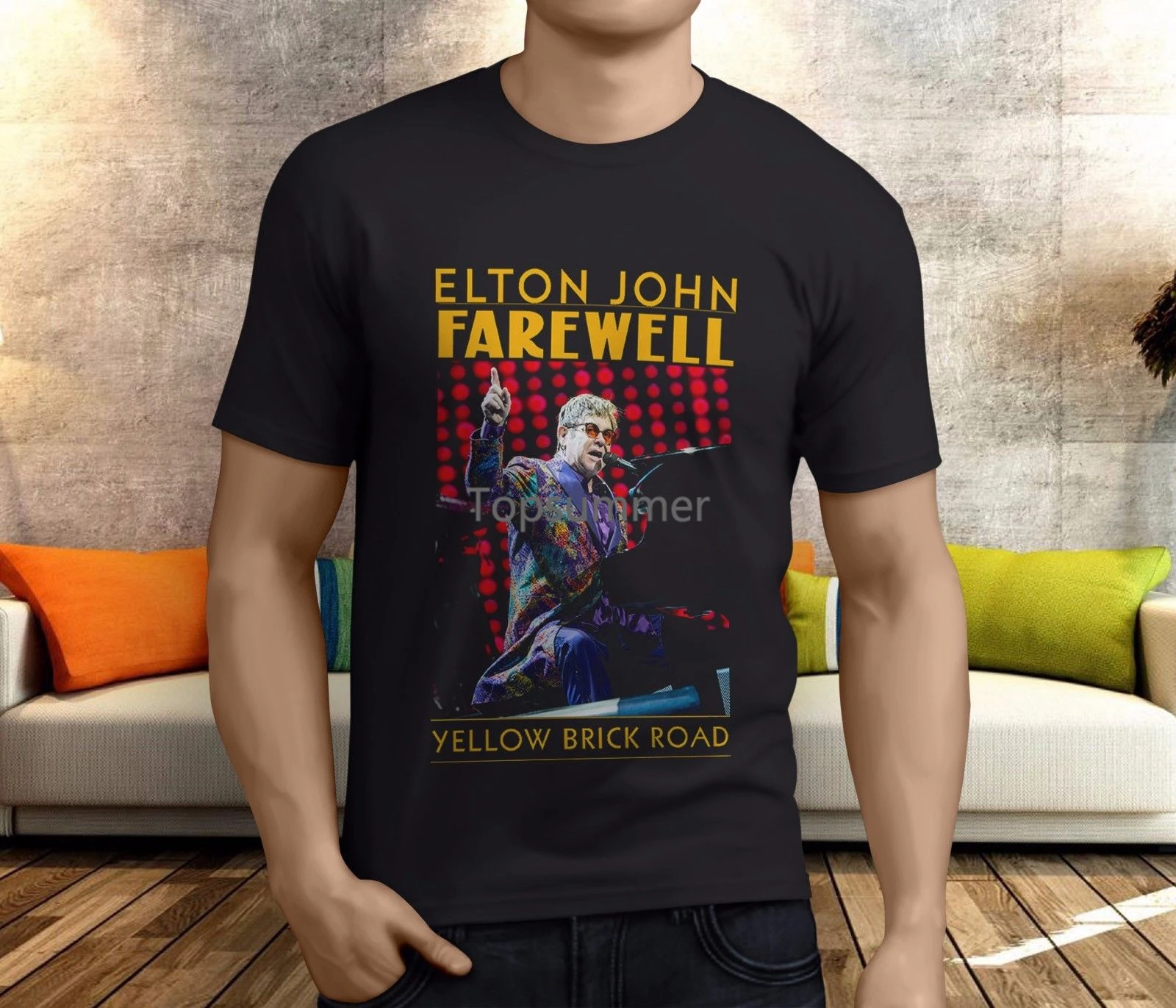 

New Popular Elton John Farewell Yellow Brick Road Men'S Black T-Shirt S-3Xl Man/Boy T-Shirt