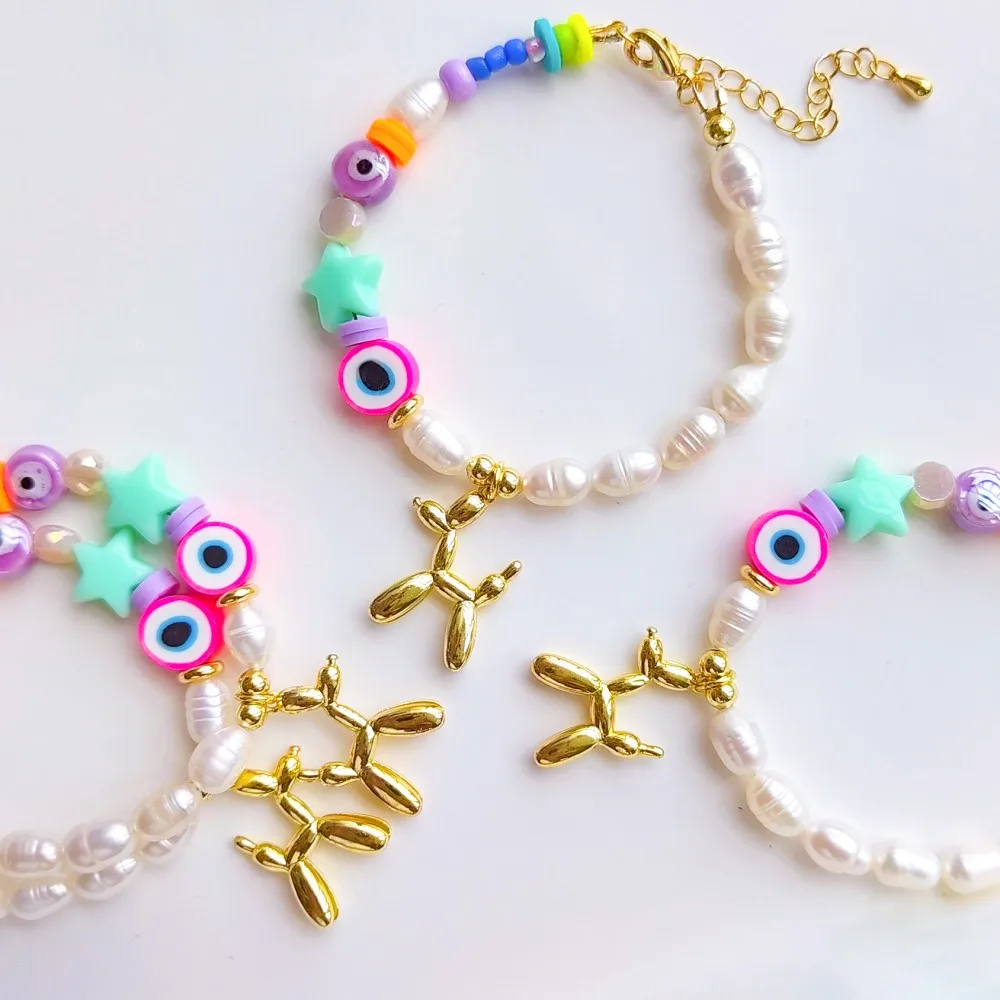 

5PCS, Cute Dog Charm Bracelets Evil Eye Bracelet Jewelry for Women Fashion Natural Pearl Pulseras